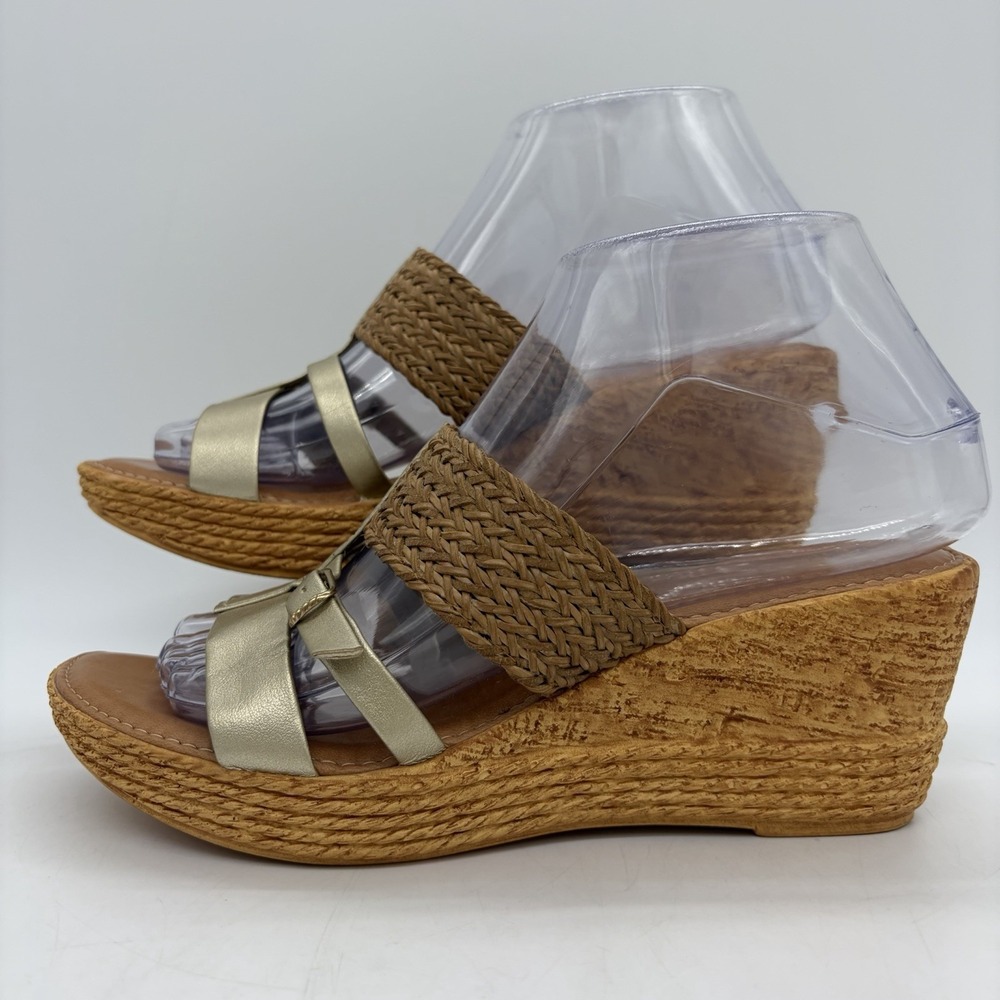 Italian Shoemakers‎ Womens 7 Wedge Sandals Tan Woven Faux Cork Sole ITALY
